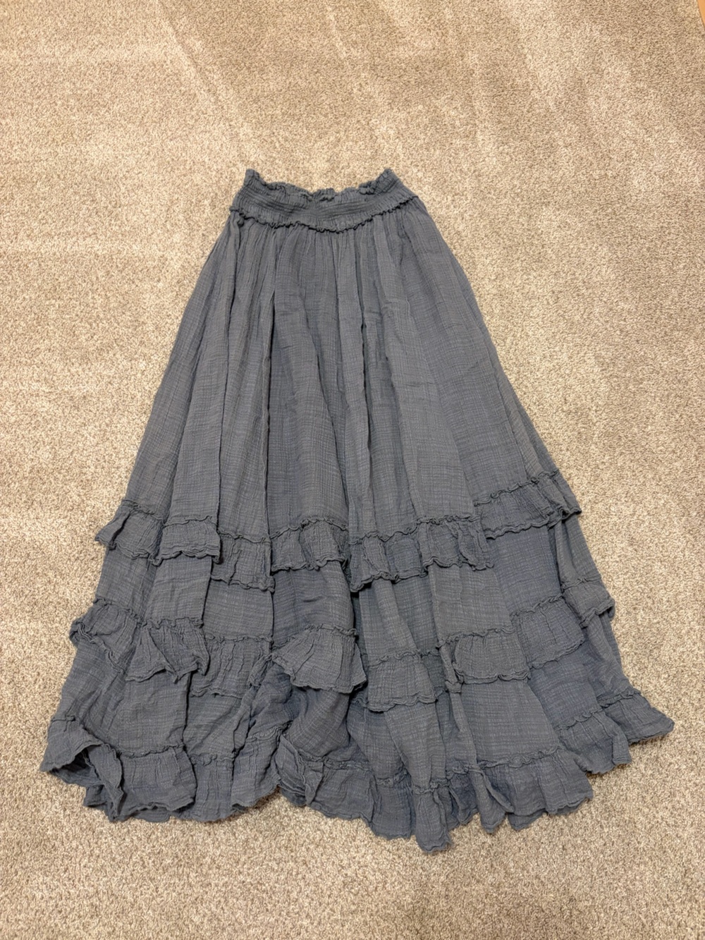Free People Slate Gray Tiered Ruffle Maxi Skirt - Picture 2 of 3